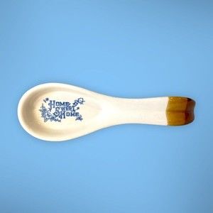 Vintage HOME SWEET HOME Glazed Ceramic Spoon Rest 1985 American Folk Art Cottage